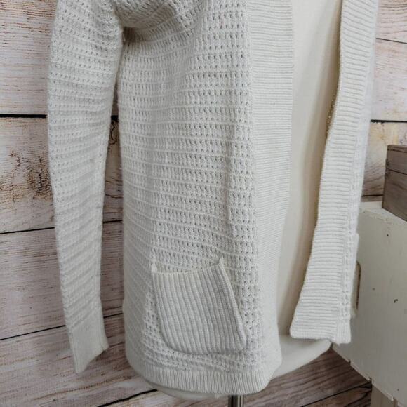 Lou & Grey Women’s Cable Knit Open Cardigan Ivory Pockets Size XS - Picture 4 of 6